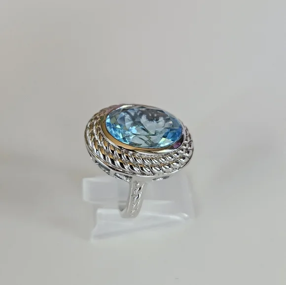Genuine Swiss Blue Topaz Ring Sterling Silver Size 7.5! - Picture 6 of 13